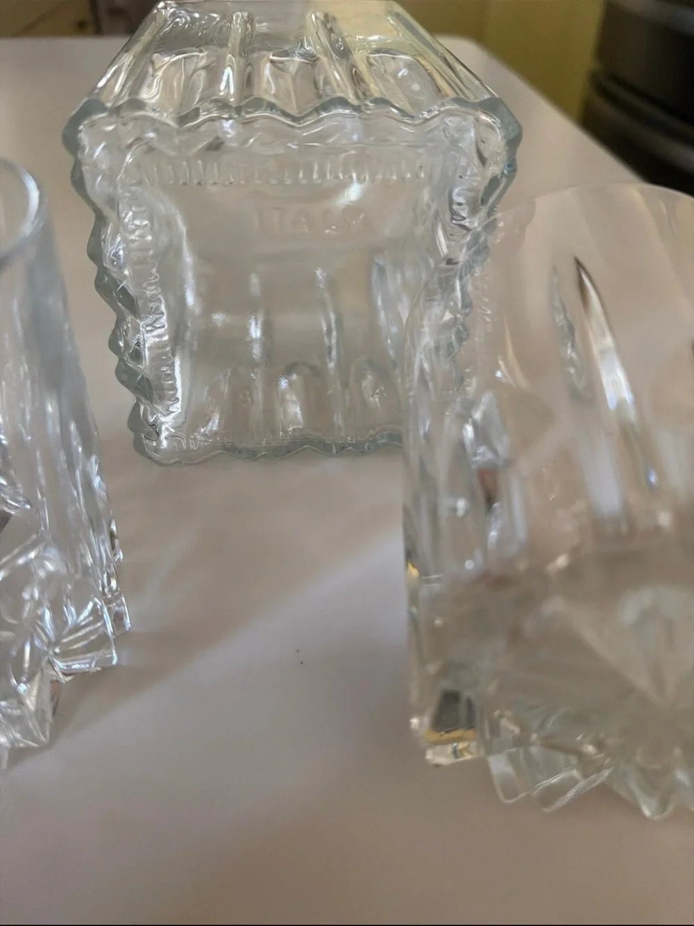 Cut Glass Whiskey Decanter Set with Two Rocks Glasses